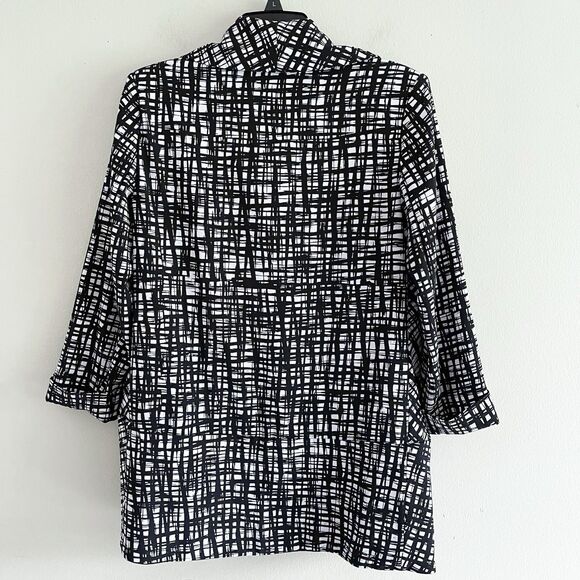 Calvin Klein Blazer Jacket Size 14 Women Open Front Black White Check 3/4 Sleeve - Picture 6 of 10
